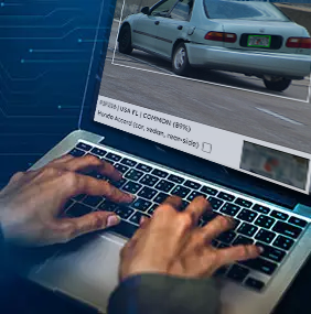Engineer using laptop running ANPR interface utilizing Tolling Vision docker application